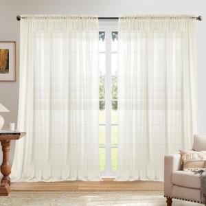 Dreaming Casa Solid Sheer Curtains 96 Inches Long Ivory Rod Pocket Voile Draperies for Bedroom Living Room, 2 Panels, Each 100" W x 96" L
