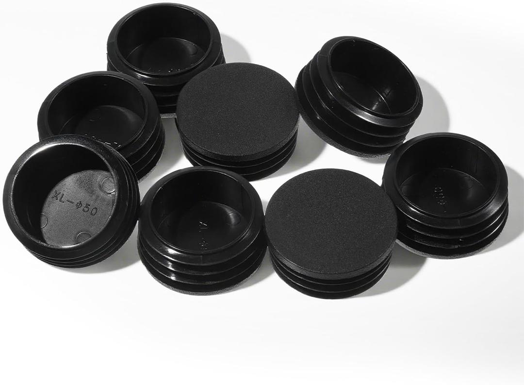 8 PCS 50mm (2 Inch) Round Plastic Plugs, Black Tubing End Cap Glide Insert Furniture Finishing-Plug for Round Metal Tube, Post Chairs Furniture