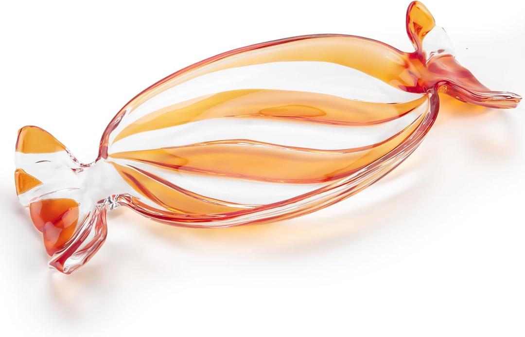 SHOWLOUE Christmas Platter Dish, Glass Candy Platter Serving Dessert Plates Christmas Dinnerware Tray Decorative Plates for Xmas Holiday Party Favor, Orange, Small