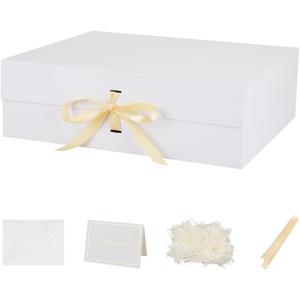 BoxSkivra White Extra Large Gift Box with Lid 1 Pack 19x16x6 Inch Large Gift Boxes with Crinkle Paper & Card Magnetic Gift Box with Ribbon for Wedding Dress, 1 count