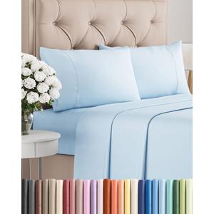 Twin 4 Piece Sheet Set - Comfy, Breathable & Cooling - Hotel Luxury Bedding for Women, Men, Kids, Teens & Children - 1 Flat & 1 Fitted Sheet & 2 Pillowcases w/ Deep Pockets - Wrinkle Free - Baby Blue