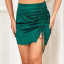 ZAFUL Women Satin Mini Skirts Sexy High Waisted Ruched Silk Bodycon Split Zipper Short Skirt (Green, XL) 