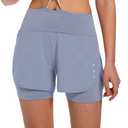 Ksmien Women's 2 in 1 Running Shorts - Lightweight Athletic Workout Gym Yoga Shorts Liner with Phone Pockets, Large