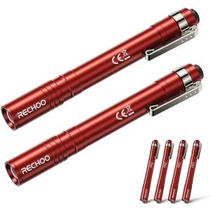 RECHOO LED Pen Light 4 Pack, Lightweight, Small Bright Pen Flashlight with Clip, Waterproof Portable Pocket Flashlight for Home, Emergencies, Inspection, Red (Battery Included)