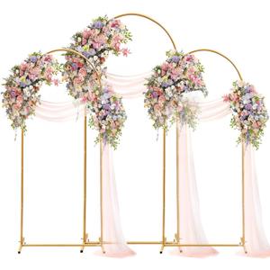 Wedding Arch Backdrop Stand Set of 3, Gold Metal Arch Backdrop Stand 7.2FT & 6FT & 6FT Arched Backdrop Frame for Wedding Ceremony, Party, Baby Shower Decoration, Graduation Ceremony Decoration