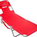 Ostrich Beach Lounge Chair, Folding & Reclining Outdoor Chaise Lounger, Red - Portable Adjustable Recliner Chair for Lawn, Pool, Patio, Garden, and Yard