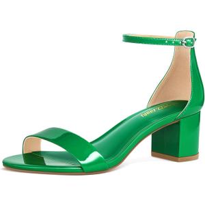 PIZZ ANNU Women's Low Block Chunky Heels Sandals Comfortable Open Toe Ankle Strap Party Dress Pump Shoes Strappy Buckle Heeled Sandal with 2 Inches Tall Thick Heel Design (8, Kelly Green Patent)