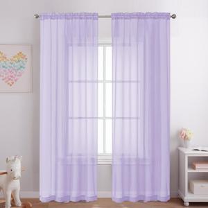 OVZME Lavender Sheer Curtains 84 Inches Long 2 Panels - Soft Light Filtering Window Sheer Panels for Living Room/Bedroom, Top Dual Rod Pocket, 1 Pair, Each 42Wx84L Inches