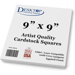 Premium White Cardstock Squares - Ultra Thick Artist Drawing Quality Eggshell Finish - For Spin Art Refill, Sketching, Charcoal, Watercolor, & Painting (9" x 9", 100 Pack)