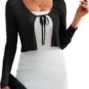 a.Jesdani Women's Tie Front Long Sleeve Rib Knit Shrug Sweaters Cardigan Crop Top Black, 1X