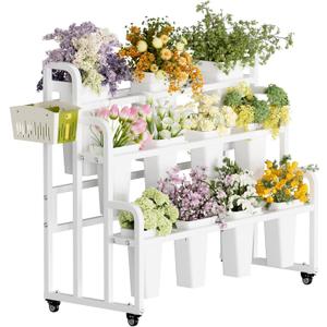 Heavy Duty Flower Bar with Buckets, 3-Tier Bouquet Bar Stand