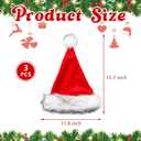 3 Pcs Christmas Santa Hat with Gray Fur Plush Pom Pom Xmas Hats for Adults Red White Christmas Santa Claus Party Supplies
