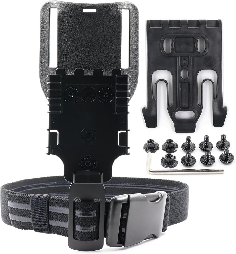 Qls Quick Locking System Kit with Locking Fork & Receiver Plate & 2.2" Mid Ride Belt Loop & Drop Swivel Adapterhe, with Thigh Strap for Holster (Black)