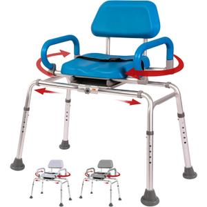 Platinum Health Carousel Sliding Shower Chair Tub Transfer Bench with Swivel Seat, Premium Padded, Pivoting Arms, Adjustable Space Saving Design for Tubs, Inside Shower, for Handicap & Seniors, Blue