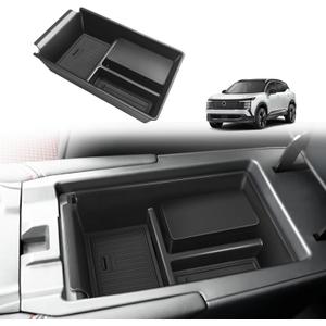 Muslogy Center Console Organizer Compatible with 2025 Nissan Kicks Accessories Armrest Middle Console Divider Storage Box with Coin Holder Card Slot Tray Divider Insert Organizer