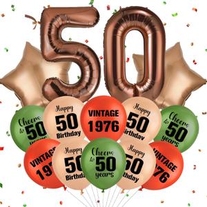50th Birthday Decorations for Men Women Vintage 1976 50th Birthday Balloons with 32 Inch Coffee Brown Number 50 Retro Boho Sage Green Burnt Orange Boho Party Supplies Gifts for Him Her