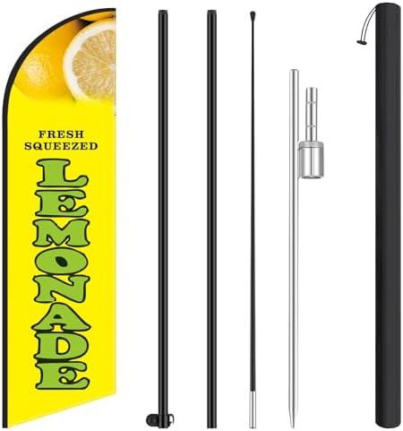 HunnmingRe 11.2 ft Dirty Soda Feather Flag with Pole - Windless Flag Banner with Ground Stake Outdoor Advertising Banner for Business (1 Pcs, Blue)