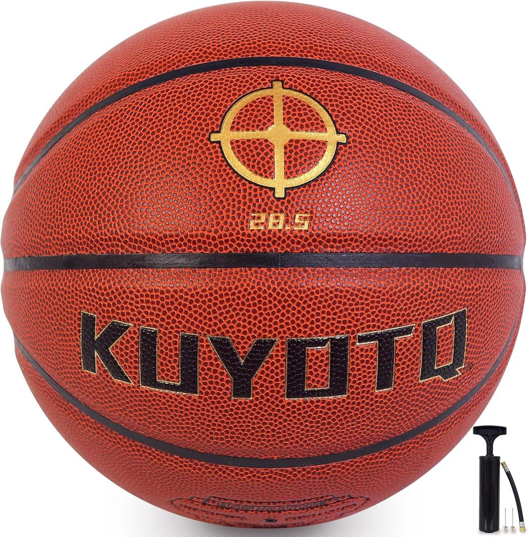 KUYOTQ Kids Toddler Youth Adult Size 3/4/5/6/7 Basketball 22/25.5/27.5/28.5/29.5" Thickened Rubber or Faux Leather Indoor Outdoor Basketball for Boys Girls Womens Mens Basket Ball Gifts (Brown-Soft Touch Faux Leather-With Pump)
