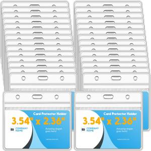 Marspark 300 Pieces Clear Plastic Horizontal Name Badge ID Card Holder with Waterproof Type Resealable Zip, 3.54 x 2.36 in, Transparent PVC Sleeve for Office Doctor Nurse 2026 Back to School Supplies