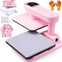 Whubefy 360 Swivel Auto Heat Press 15x15 - Pink Smart Automatic T-Shirt Printing with Auto Release & 7-Level Auto Pressure - Swing Away Large Pro Heat Press Machine for T Shirts Hoodie HTV Vinyl