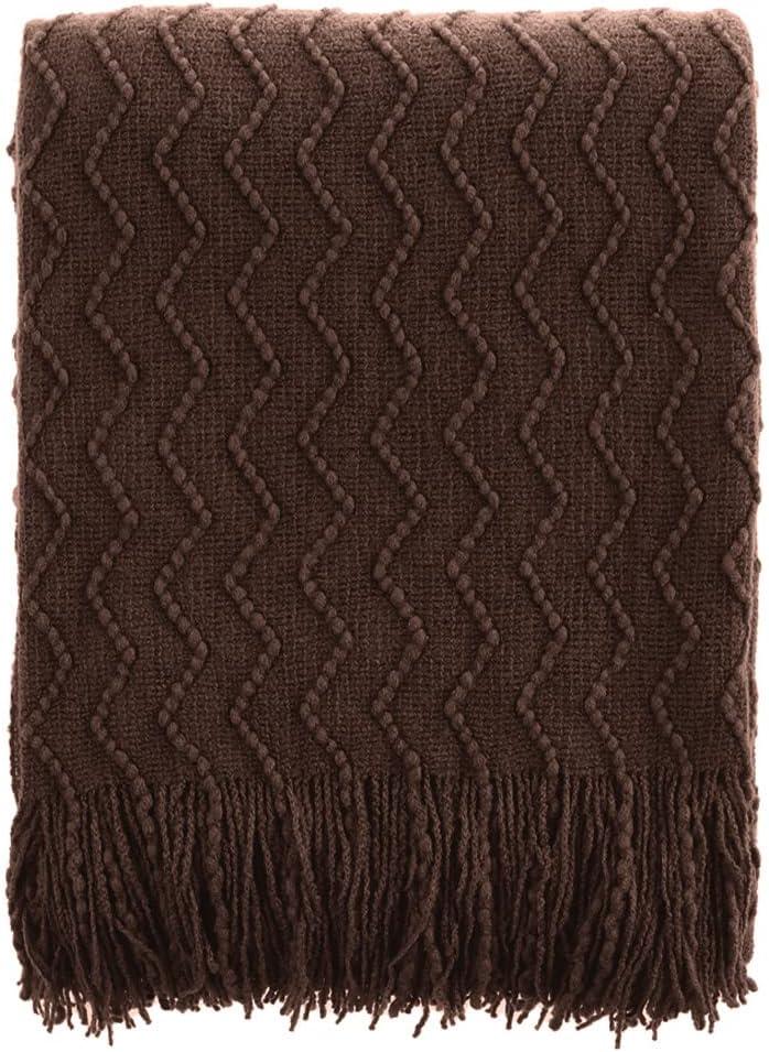 BATTILO HOME Dark Brown Throw Blanket for Couch, Boho Throw Blanket for Home Decor, Decorative Chocolate Knit Throw Blankets for Chair Sofa, Bed, 50"x60"