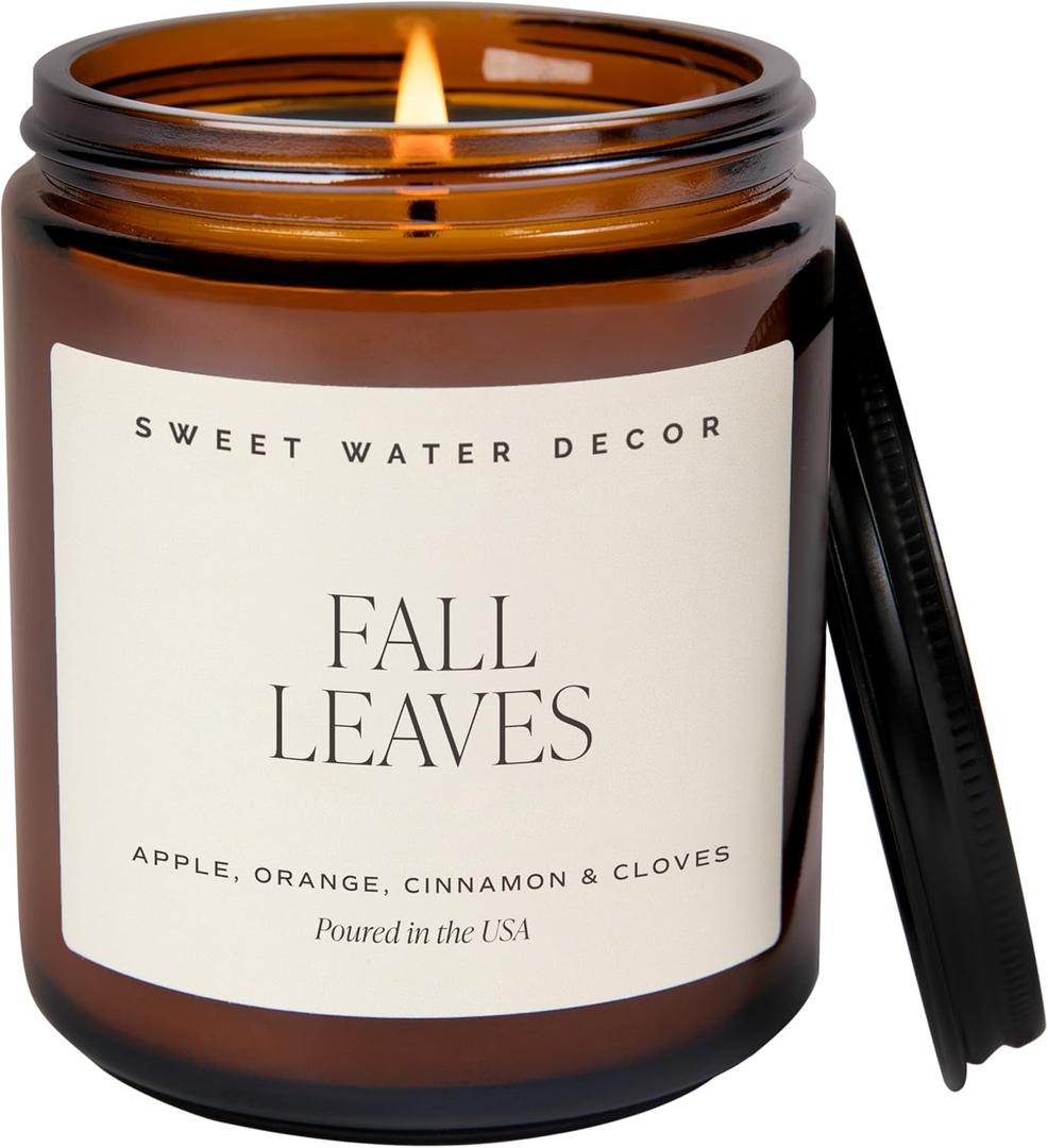 Sweet Water Decor Fall Candles for Home Scented - Hand Poured Soy Wax Autumn Candle with Apple & Cinnamon Scent - 40 Hour Burn Time Long Lasting Fall Candles Soy - Amber Glass Jar for Candle Decor (Tan Label)
