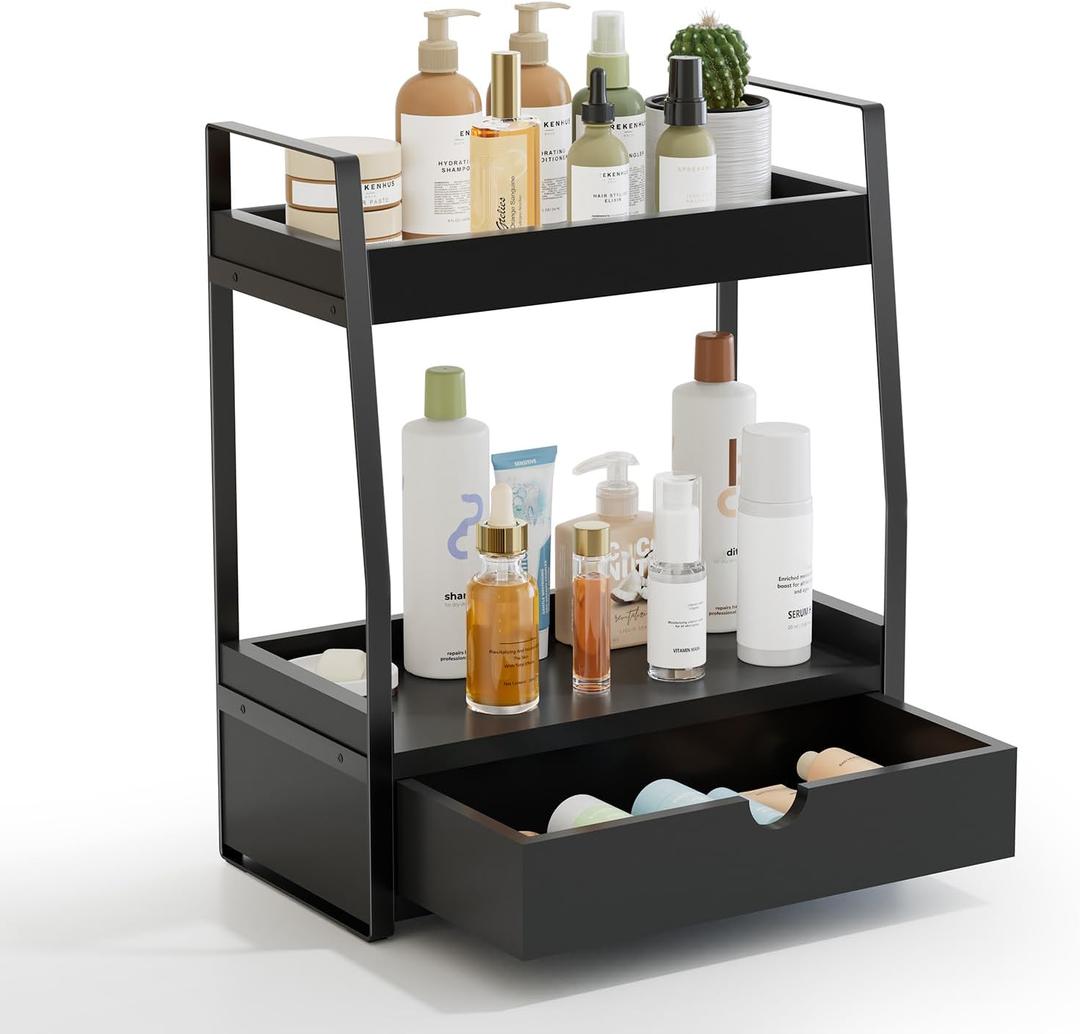 2-Tier Bathroom Organizer Countertop, Bathroom Sink Organizer Countertop, Vanity, Counter Shelf, Black