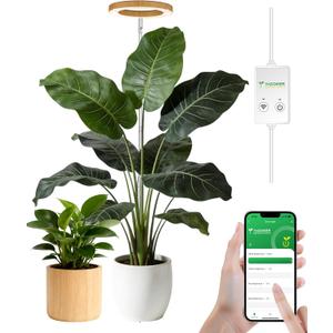 Plant Grow Light,yadoker Smart Plant Light Compatible with Alexa,Google for Indoor Plants,Height Adjustable,Customized Light Brightnesss,Multiple Timers (1 Pack, Wood Grain)