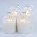 Lezonic Glass Flameless Candles Battery Operated with Remote, Dancing Flame LED Flickering Flameless Pillar Candles, Set of 4 Real Wax Fall Decorations for Home, H: 4" 4" 5" 5"(Pumpkin White)