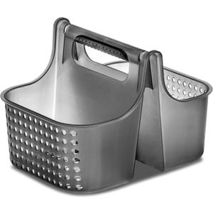 madesmart 2-Compartment Soft Grip Shower Tote for Bathroom Organization, Plastic Storage Shower Caddy Bucket, Small, Carbon