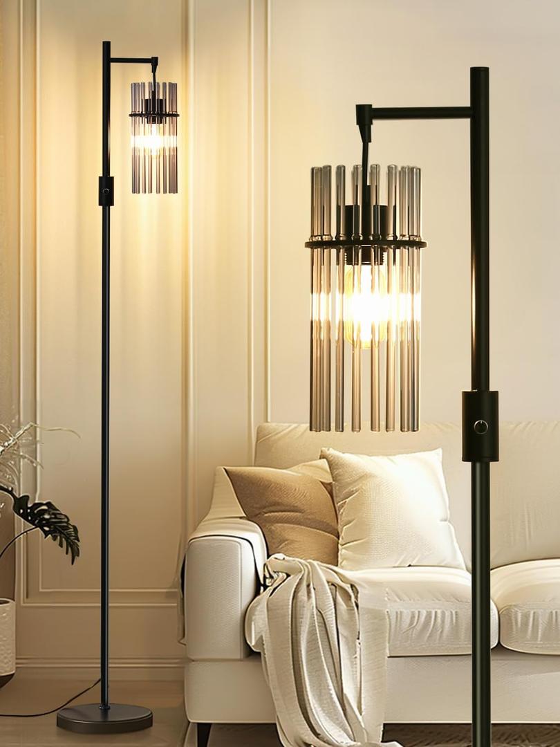 Industrial Floor Lamps for Living Room, Dimmable Floor Lamp Modern Standing Lamps with Glass Lampshade, Rotary Switch, LED Bulbs, Tall Lamps for Bedroom, Office (1 Lampshade(66inch))