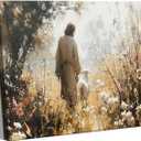 Jesus Leaves The 99 Sheep Canvas Wall Art, Christian Jesus Lamb Wall Decor Paintings, Lost Sheep Religious Bible Posters Prints Pictures for Church Living Room Bedroom 16x24 Inch Framed