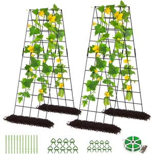 DoCred Cucumber Trellis, 59" High 2 Pack Foldable A Frame Trellis for Raised Bed Climbing Plants, Vegetables, Includes Plant Support Clips, Twist Ties, Plastic Ties- Made from PVC-Coated Steel