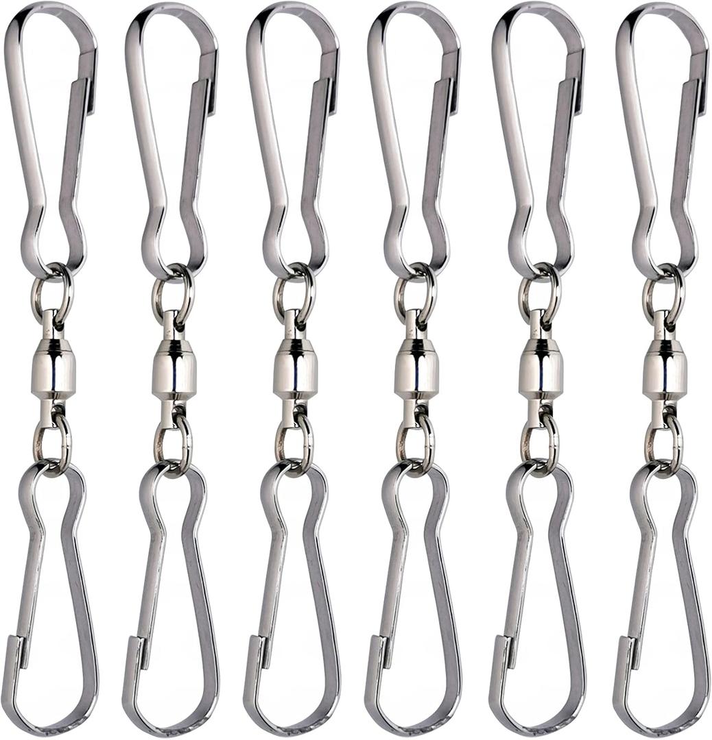 HSs Creation 6 Pack Dual Clips Swivel for Indoor Outdoor Organization Spinning Hanger Clothline Rack Wind Chimes Spinner Prism Windsocks Hanging Plant (Silver)
