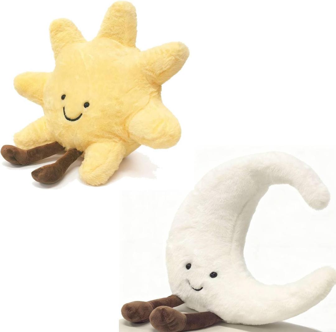 EUEGWYX Sun and Moon Shaped Plush 12" Cute Smiling Fun Filled Moon Sunshine Pillow Stuffed Animal Plushie Toy for Birthday Gift