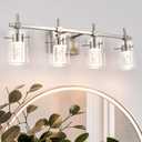 Bathroom Light Fixtures 4-Light, Brushed Nickel Vanity Light Over Mirror Dimmable 3 Color (3000K/4000K/6000K), Eye Protection LED Bathroom Lights Wall lamp Over Mirror with Clear Glass Shade