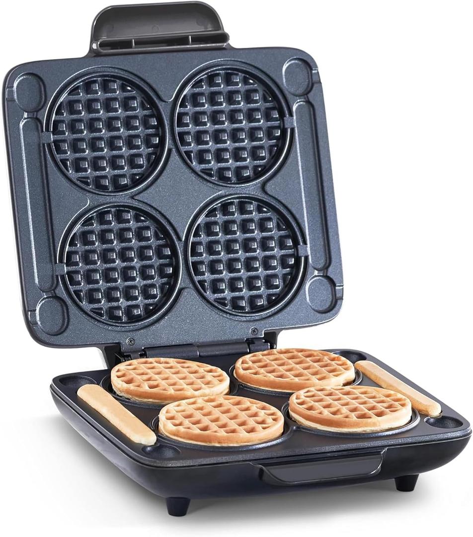 DASH Multi Mini Waffle Maker - Four 4 Waffle Molds, Nonstick Waffle Iron with Quick Heat-Up, Nonstick Surface - Perfect Mini Waffle Maker for Kids and Families, Just Add Batter (Graphite)