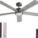 52 Inch Ceiling Fan Brushed Nickel Remote Controlled Dimmable Light Combo - Quiet Reversible - 5 Grey Blades