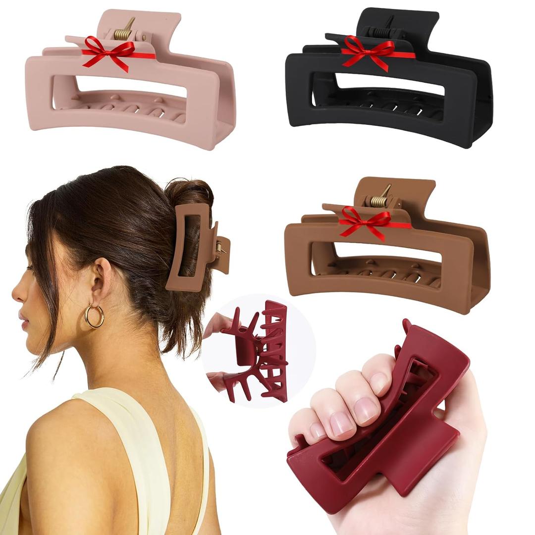4 PCS Silicone Flexible Hair Claw Clips for Women, Cloud Soft Clips, 4 Inch Extra Large Claw Clips, Jumbo Claws clips for Thick Hair, Unsnappable Flexible Non-slip Rectangle, Valentine's Day Gifts