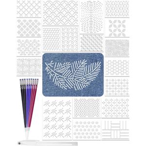Gezan 20 Pcs Sashiko Stencils 8.3 x 5.9 Inch Plastic Sashiko Template Pattern Geometric Embroidery Stabilizers Drawing Line Template for Hand Quilting Sewing