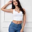 QJQ Women's Basic Sleeveless V Neck Tank Tops Ribbed Knit Fitted Crop Tops Casual Workout Top (M)
