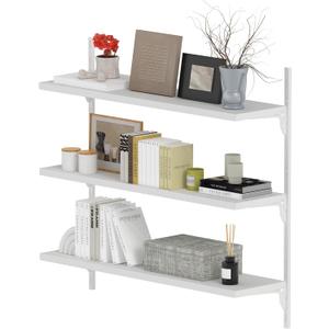 8" Deep 32 Long Adjustable Deep Floating Shelves for Wall 3-Tier, Wall Mount Metal Shelf 165LBS, Heavy Duty White Storage Rack for Garage, Kitchen, Bathroom, Bedroom, Wall Shelving Decor