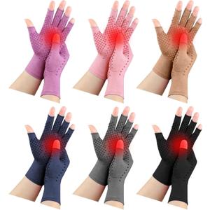 JenPen 6 Pair Arthritis Compression Gloves for Women Men, Fingerless Arthritis Carpal Tunnel Pain Relief Gloves for Rheumatoid Tendonitis Swelling Crocheting Typing Working Daily Use(Mixed Color,L)