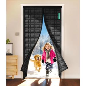 Thermal Door Curtain, Fit Size up to 36 x 80 Inches, Magnetic Insulated Door Curtains for Doorway/Front/Back/Basement, Oxford Cover with Thick Cotton to Keep Warm Winter, Black, Rectangle