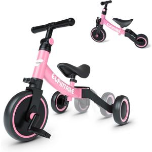 Besrey 5 in 1 Toddler Bike for 1 Year to 4 Years Old Kids, Toddler Tricycle Kids Trikes Tricycle, Toys for Boy & Girl, Balance Training, Removable Pedals (Pink)