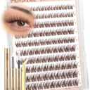 Brown Lash Clusters Kit Spider Cluster Eyelash Extensions Kit Fluffy Wispy Individual Lash Extensions 10-16MM CC Curl Clear Band Eyelash Clusters with Bond and Seal Lash Glue and Applicator