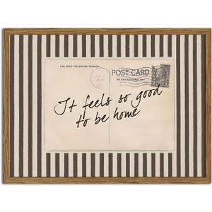 Vintage Inspirational Quote Sign Wall Art It Feels So Good to Be Home Wall Decor Picture Preppy Black Striped Postcard Poster Canvas Painting Print for Living Room Bedroom 24x16 Inch Wood Framed