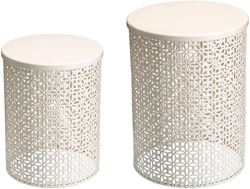 Gorgeous Cream Color 2 Piece Living Room End Tables 14.5 in. D X 14.5 in. L X 14.5 in. W X 19.25 in. H Size, Modern & Contemporary Style | Metal Finish Stylish Cutout Pattern Design Sturdy & Durable