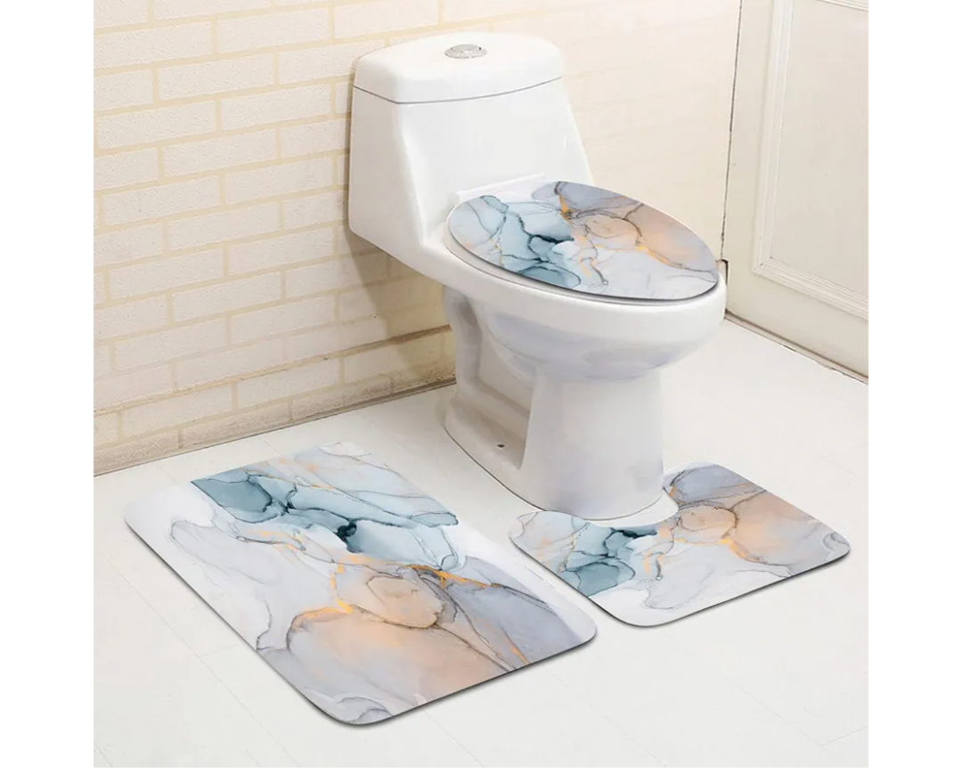 Bathroom Toilet Rug Set 3/4 Piece Set, Non-Slip Absorbent Bathroom Decorative Mat, Toilet Lid Cover and U-Shaped Profile Rug for Bathroom Shower and Bathtub, Non-Slip,