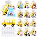 12 Set Welcome Back to School Gifts for Students Mini Stuffed Plush Animal Keychains Toys Bulk with Bus Tags Organza Goodie Bag for First Day of School Classroom Gift Party Favor
